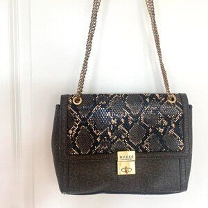 Vintage Guess Leather Purse Snakeskin Logo Chain READ